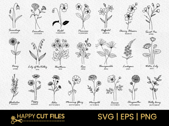 Download Birth Flower Svg Bundle Floral Clipart - Svg bundle Collection