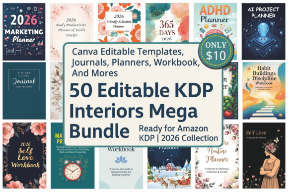 Download 50 Editable KDP Interiors Mega Bundle - Kdp Collection