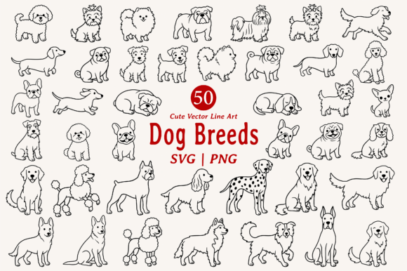 Download Cute Dog Line Art Illustration Bundle - Illustration Collection